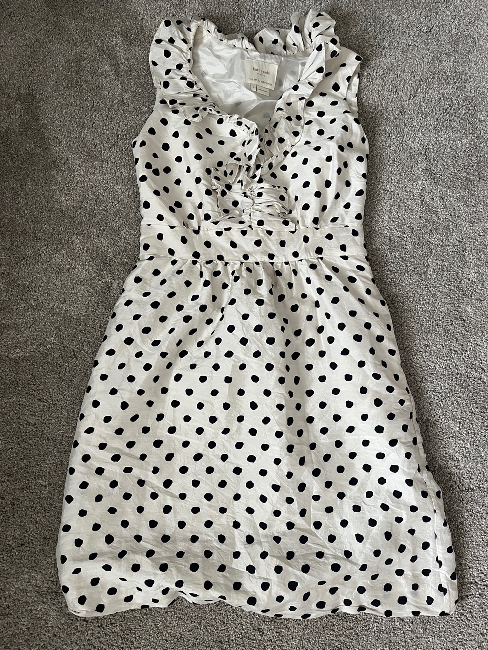 kate spade silk White and Black Polka Dot Ruffle Mini Dress 4